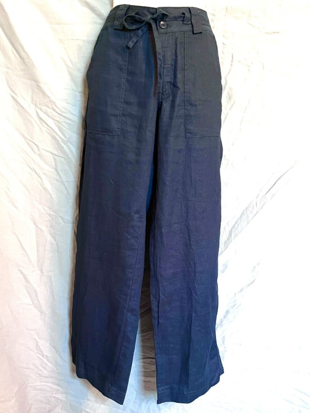 Johnny Was Calme Wide Leg Linen Pants Navy Blue Luxe Boho XS
